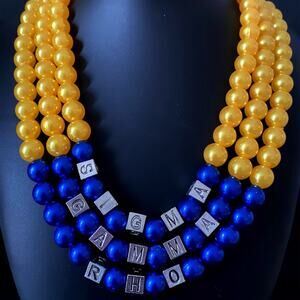 Sigma Gamma Rho Necklace Gold & Blue Pearls